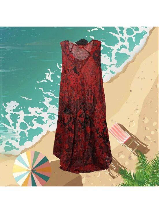 Winged Horse Other - Tunic Tank Dress Winged Horse Pool Coverup Sleevless India Red Boho Beachcore
